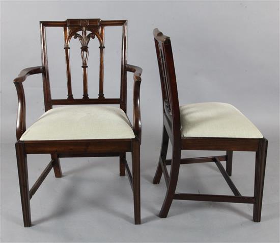 A set of eight Sheraton style mahogany dining chairs, Carvers H.3ft 1.5in.